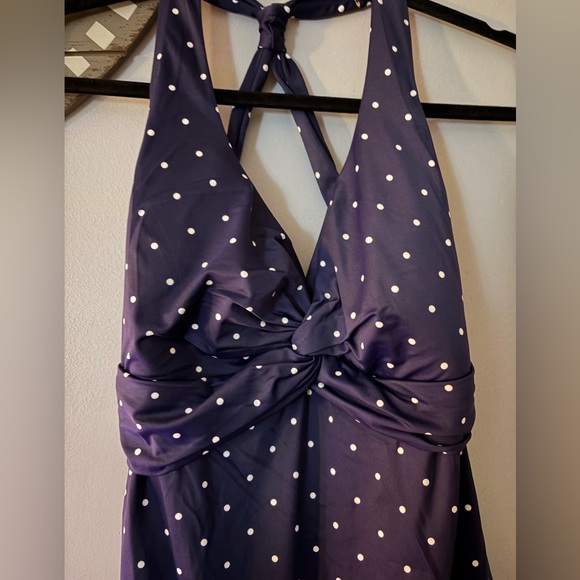 NWT LL Bean blue polka dot sun blocking swim suit dress size 16 - Picture 2 of 9